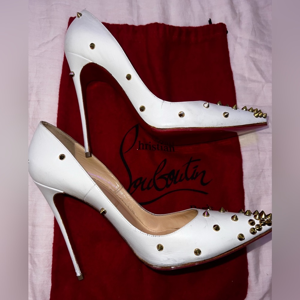 Christian Louboutin White Leather Degraspike Embellished Spiked Stiletto Heel 40 - Picture 8 of 12